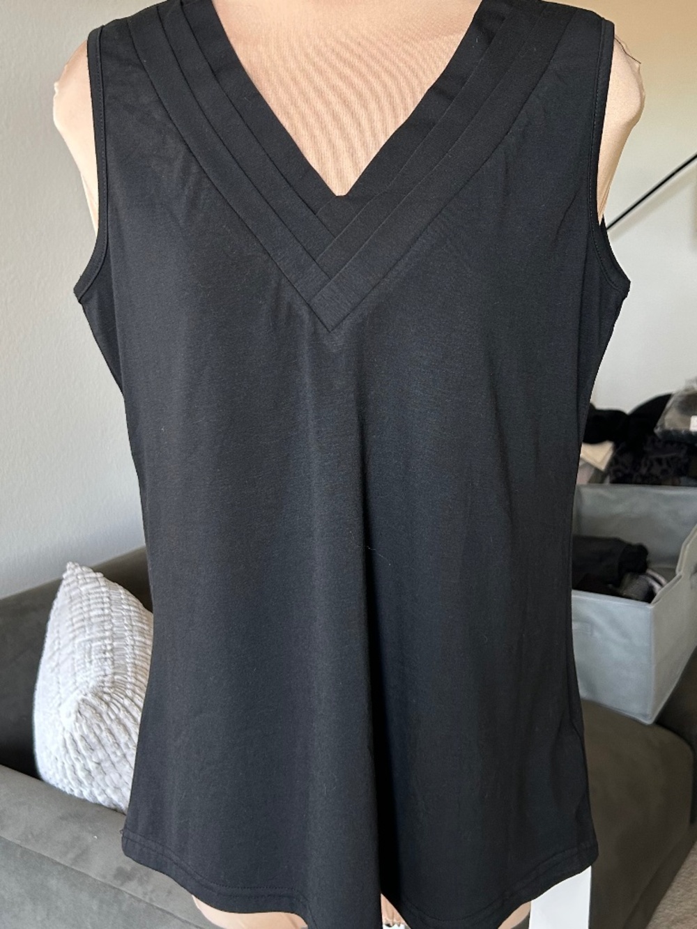 Black V-Neck Tank Top with Curved Hem NWT